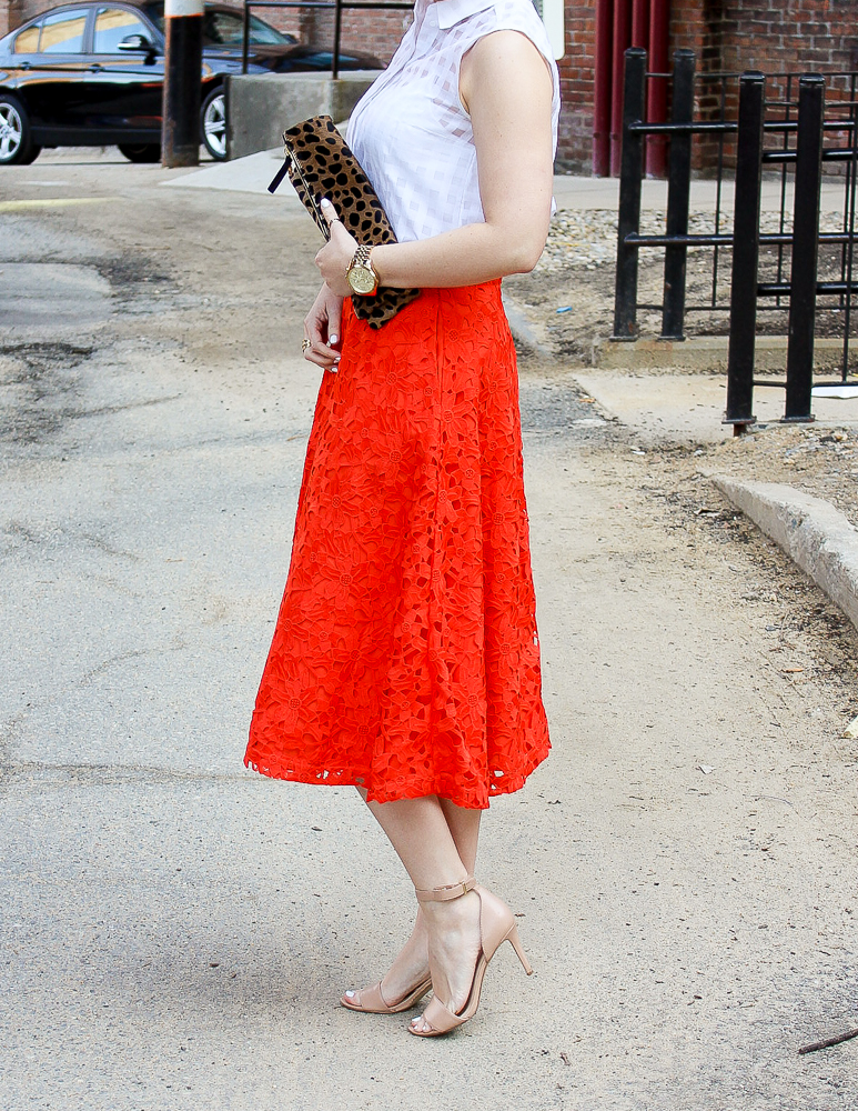 Simple, Classy, Chic: Orange Lace Midi Skirt